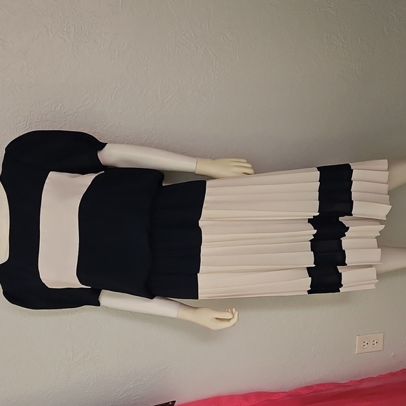 LIZ ROBERTS 1980s Nautical Sailor Pleated Accordian Blouson Chiffon Dress - Picture 4 of 13